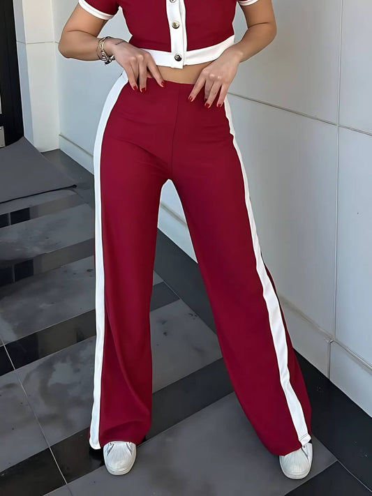Kırmızı Kadın Bol Paça Pantolon
