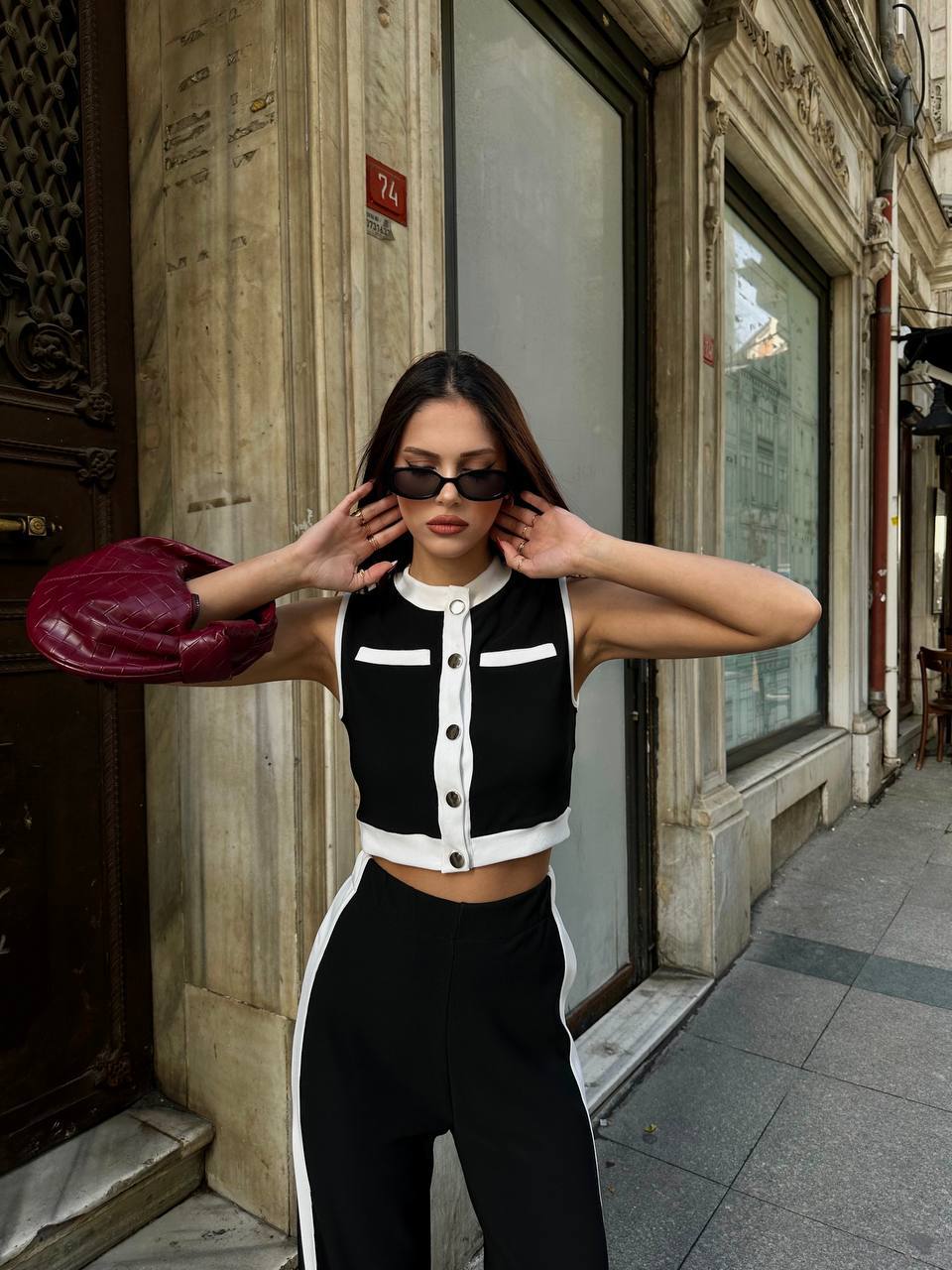 Siyah Kadın Crop Yelek